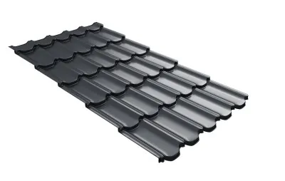 Металлочерепица квинта плюс с 3D резом 0,5 PurLite Мatt RAL 7024 мокрый асфальт