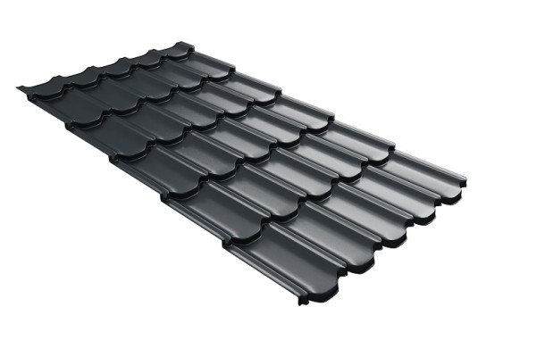 Металлочерепица квинта плюс с 3D резом 0,5 Satin RAL 7016 антрацитово-серый купить в Костроме